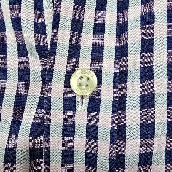 JOHNSTON & MURPHY Dress Shirt Sz M Tailored fit Contrast Flip Cuff Gingham check - Picture 7 of 13